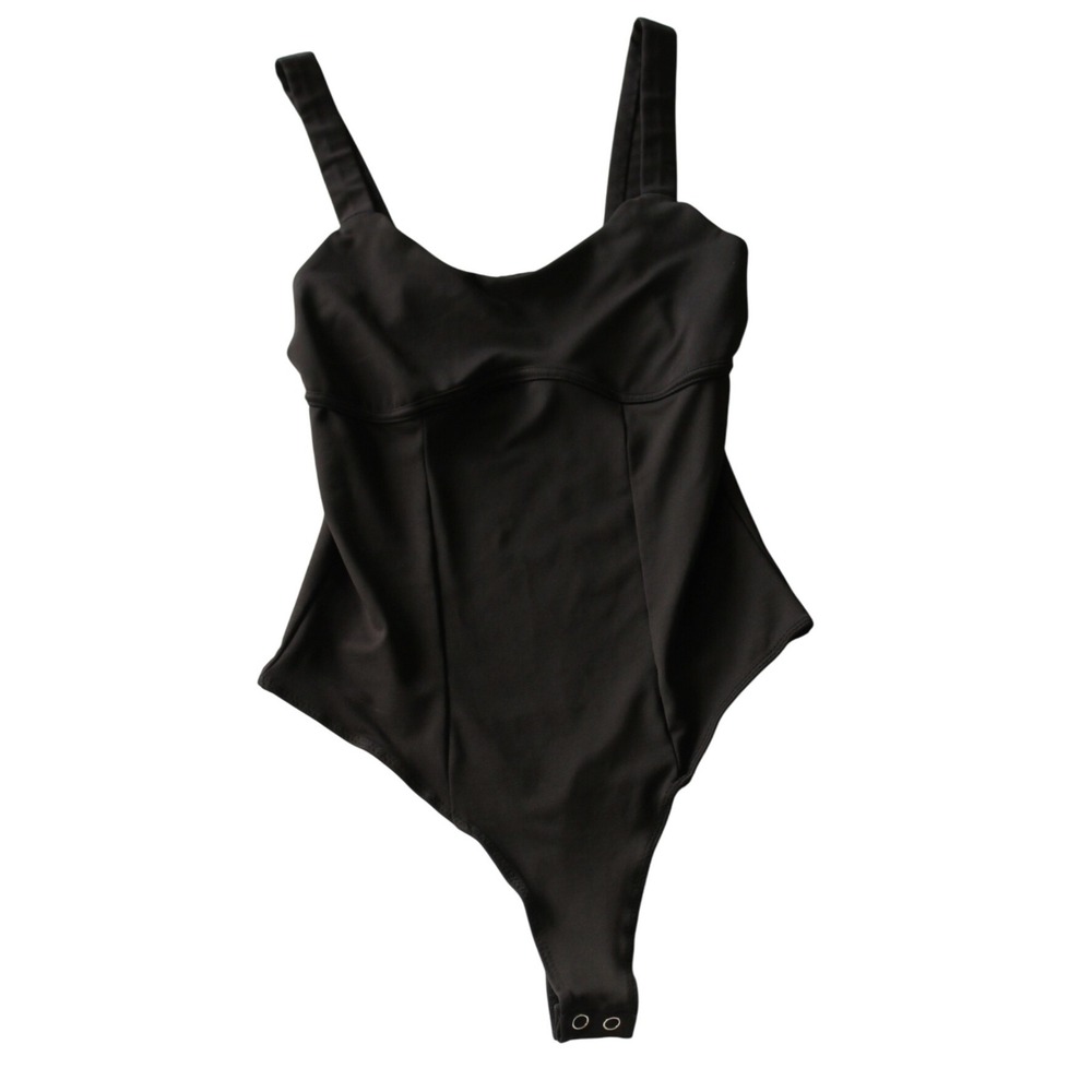 SO Black Bodysuit Round Neck‎ Sleeveless Snap Closure Thong Womens Size S